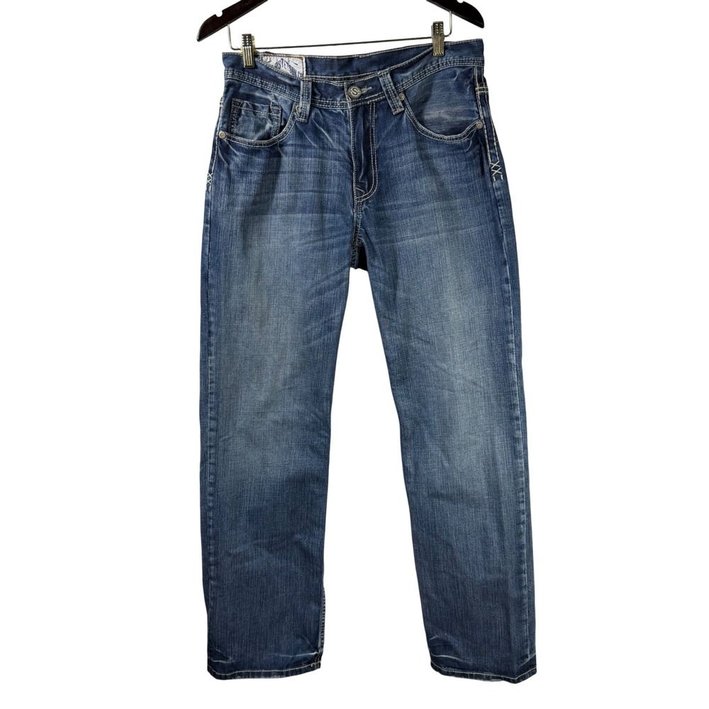 John B. Stetson Mens Straight Leg Jeans Blue Medium‎ Wash Embroidered Pockets